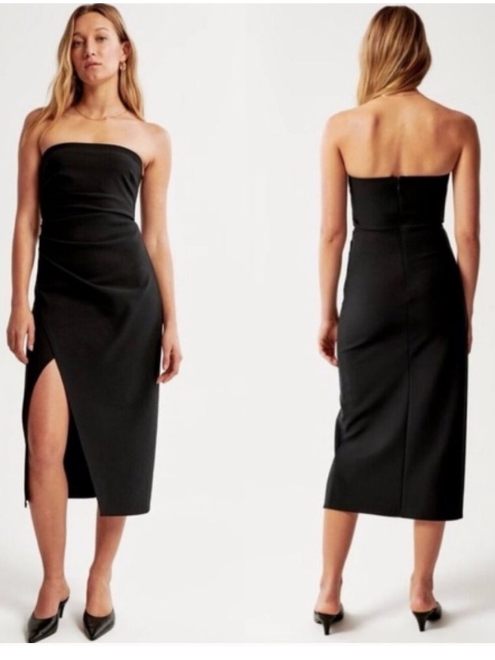 Abercrombie & Fitch Black Draped Strap/Strapless Midi Dress. XLP. NWT. $130!